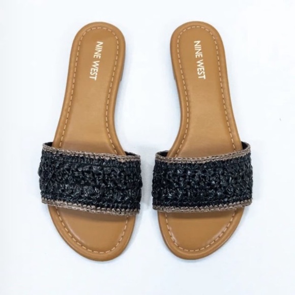 Nine West Women's Beehiv Slides Sandals Black/Tan Flats NWT - Picture 3 of 4